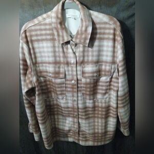 Workshop Republic Beige Flannel Faux Leather Suede Shacket sz S